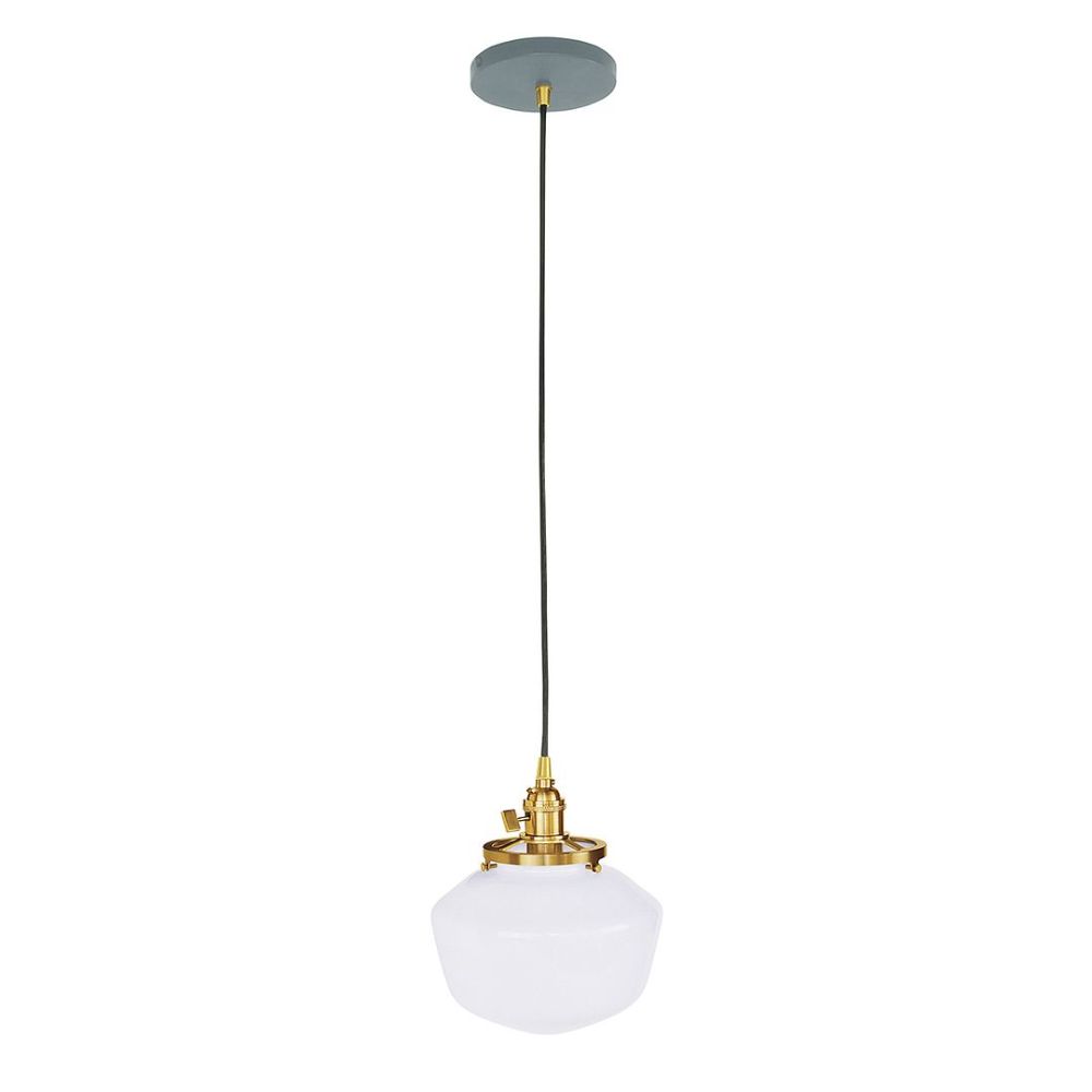 Montclair Lightworks PEB413-40-91 Uno 8" Pendant, with Schoolhouse glass shade,  Slate Gray with Brushed Brass hardware